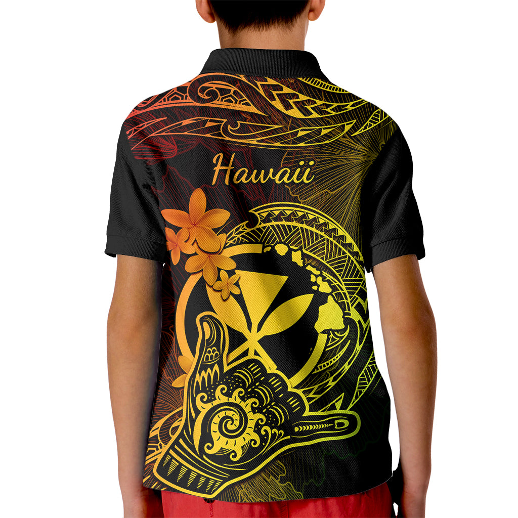 Hawaii Kid Polo Shirt Shaka Tattoo Mix Polynesian Plumeria Reggae Version - Wonder Print Shop