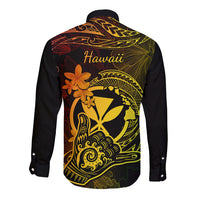 Hawaii Long Sleeve Button Shirt Shaka Tattoo Mix Polynesian Plumeria Reggae Version - Wonder Print Shop