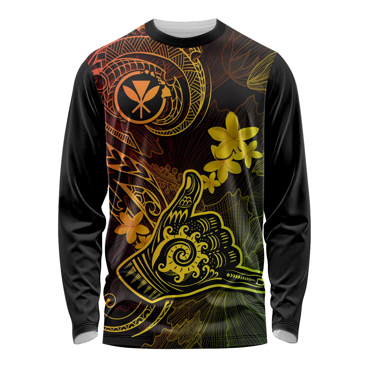 Hawaii Long Sleeve Shirt Shaka Tattoo Mix Polynesian Plumeria Reggae Version - Wonder Print Shop