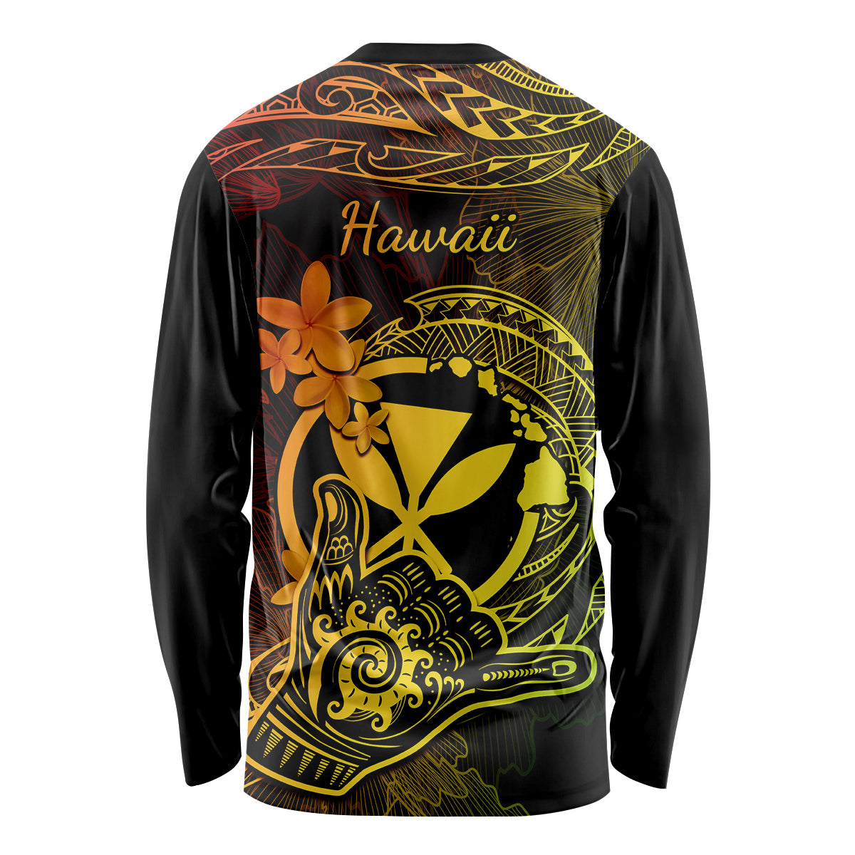 Hawaii Long Sleeve Shirt Shaka Tattoo Mix Polynesian Plumeria Reggae Version - Wonder Print Shop
