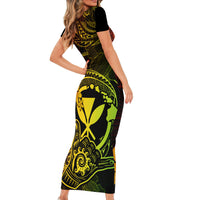 Hawaii Short Sleeve Bodycon Dress Shaka Tattoo Mix Polynesian Plumeria Reggae Version - Wonder Print Shop
