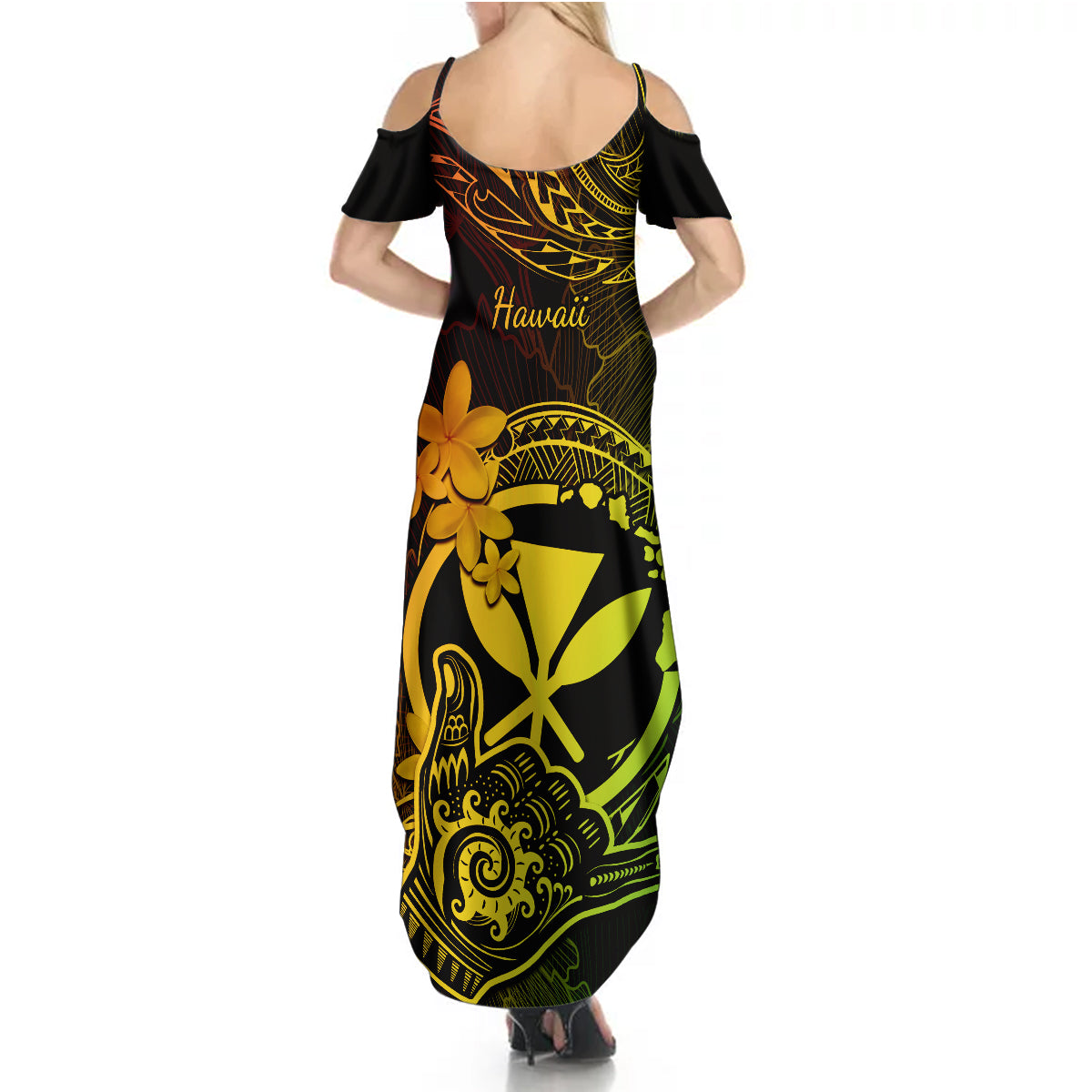 Hawaii Summer Maxi Dress Shaka Tattoo Mix Polynesian Plumeria Reggae Version - Wonder Print Shop
