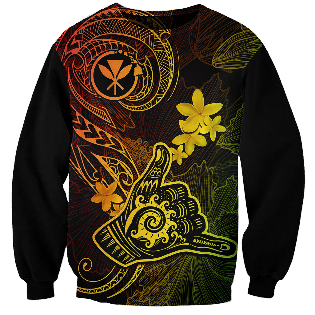 Hawaii Sweatshirt Shaka Tattoo Mix Polynesian Plumeria Reggae Version - Wonder Print Shop