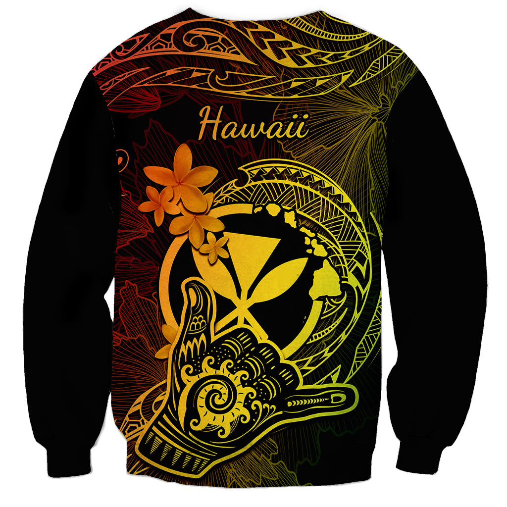 Hawaii Sweatshirt Shaka Tattoo Mix Polynesian Plumeria Reggae Version - Wonder Print Shop