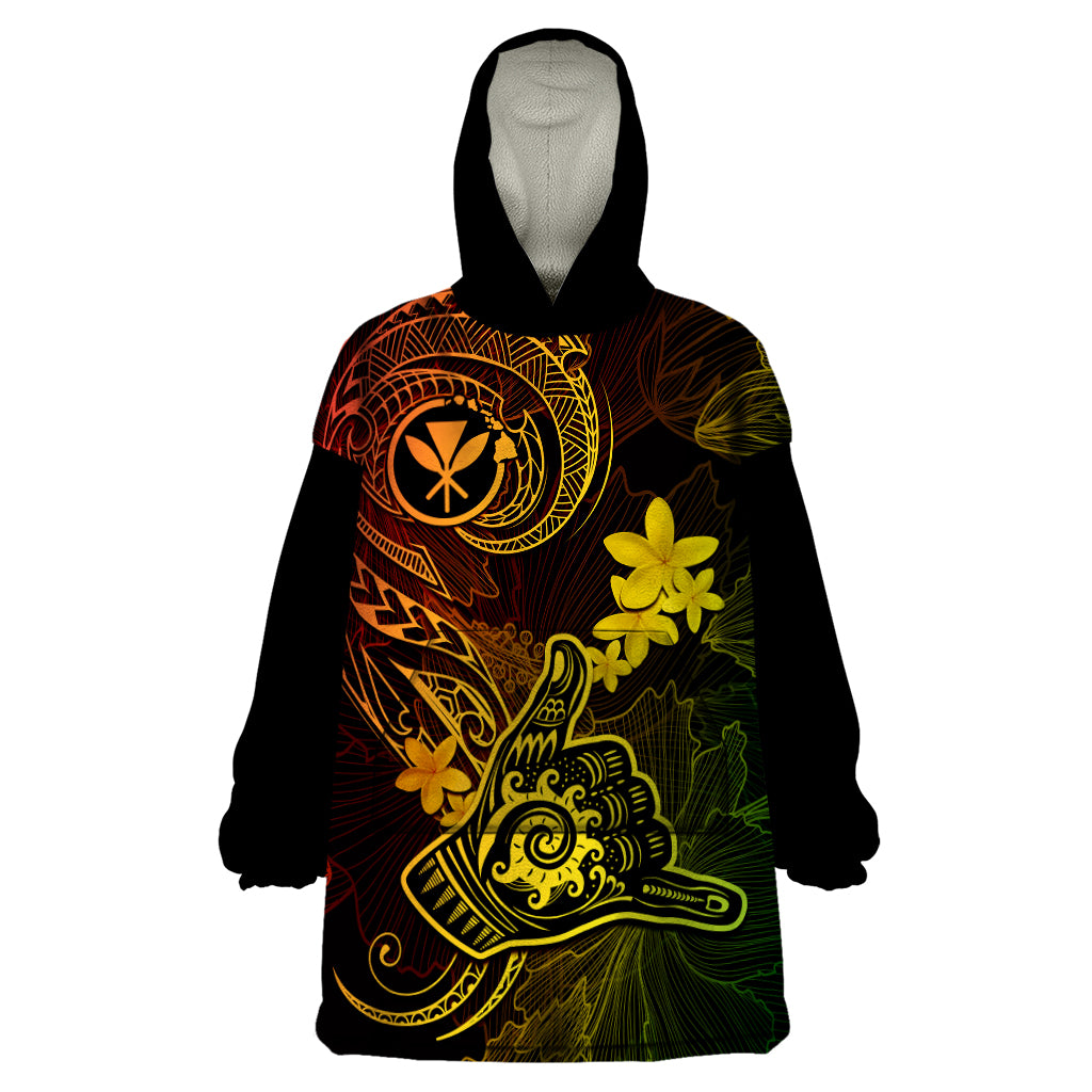 Hawaii Wearable Blanket Hoodie Shaka Tattoo Mix Polynesian Plumeria Reggae Version - Wonder Print Shop