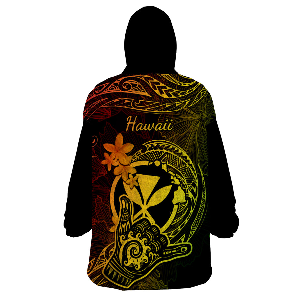 Hawaii Wearable Blanket Hoodie Shaka Tattoo Mix Polynesian Plumeria Reggae Version - Wonder Print Shop