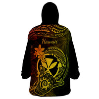 Hawaii Wearable Blanket Hoodie Shaka Tattoo Mix Polynesian Plumeria Reggae Version - Wonder Print Shop