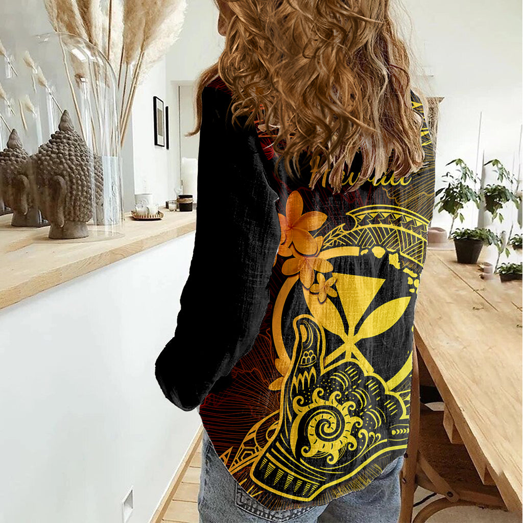 Hawaii Women Casual Shirt Shaka Tattoo Mix Polynesian Plumeria Reggae Version - Wonder Print Shop
