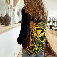 Hawaii Women Casual Shirt Shaka Tattoo Mix Polynesian Plumeria Reggae Version - Wonder Print Shop