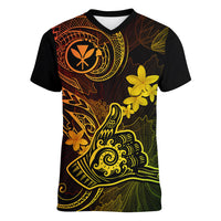 Hawaii Women V Neck T Shirt Shaka Tattoo Mix Polynesian Plumeria Reggae Version - Wonder Print Shop