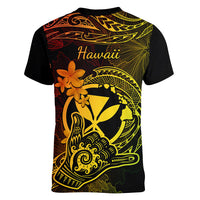 Hawaii Women V Neck T Shirt Shaka Tattoo Mix Polynesian Plumeria Reggae Version - Wonder Print Shop