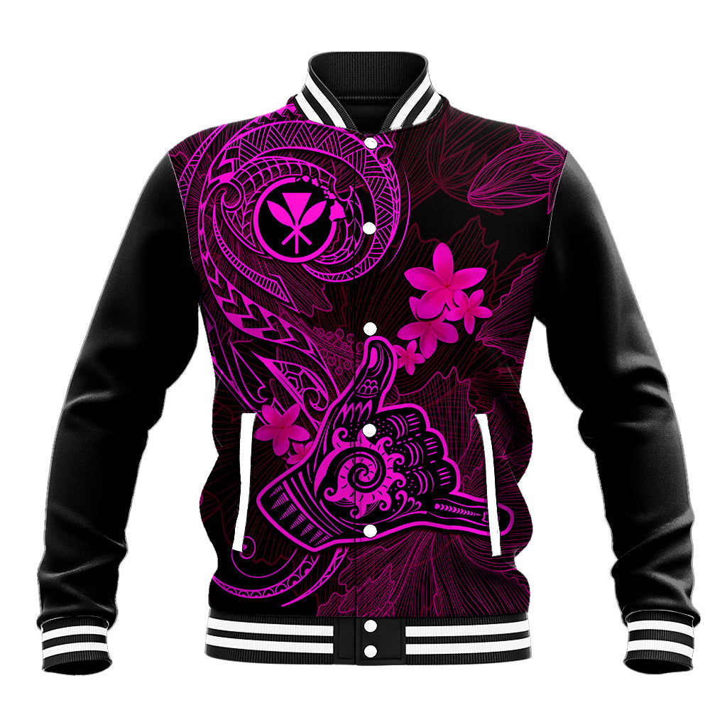 Hawaii Baseball Jacket Shaka Tattoo Mix Polynesian Plumeria Pink Version - Wonder Print Shop
