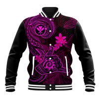 Hawaii Baseball Jacket Shaka Tattoo Mix Polynesian Plumeria Pink Version - Wonder Print Shop