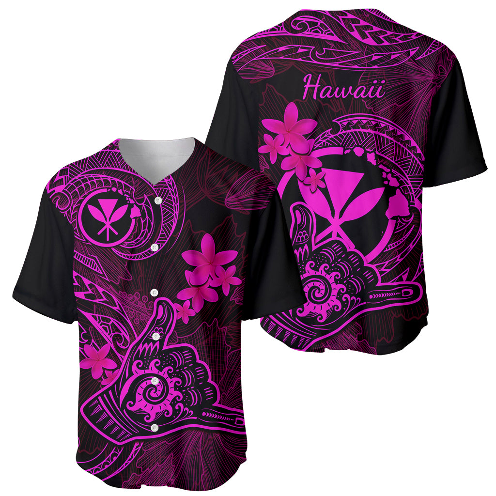 Hawaii Baseball Jersey Shaka Tattoo Mix Polynesian Plumeria Pink Version - Wonder Print Shop