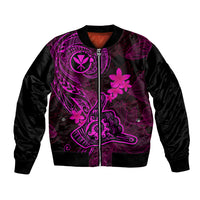 Hawaii Bomber Jacket Shaka Tattoo Mix Polynesian Plumeria Pink Version - Wonder Print Shop