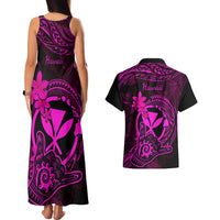 Hawaii Couples Matching Tank Maxi Dress and Hawaiian Shirt Shaka Tattoo Mix Polynesian Plumeria Pink Version - Wonder Print Shop