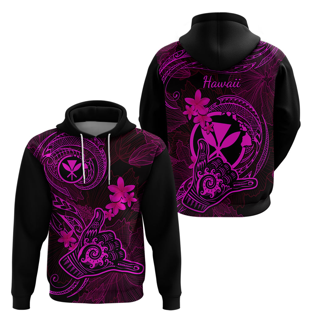 Hawaii Hoodie Shaka Tattoo Mix Polynesian Plumeria Pink Version - Wonder Print Shop