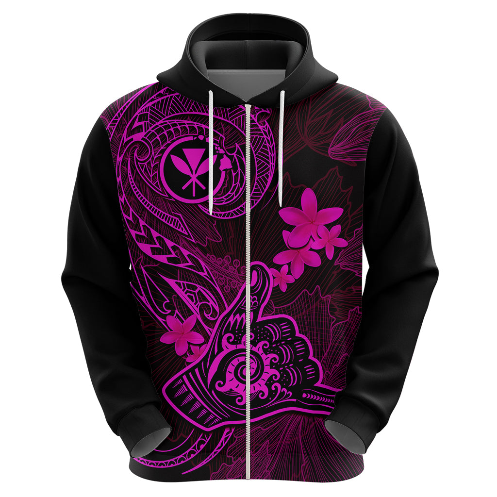 Hawaii Hoodie Shaka Tattoo Mix Polynesian Plumeria Pink Version - Wonder Print Shop