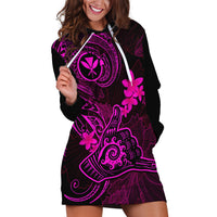 Hawaii Hoodie Dress Shaka Tattoo Mix Polynesian Plumeria Pink Version - Wonder Print Shop