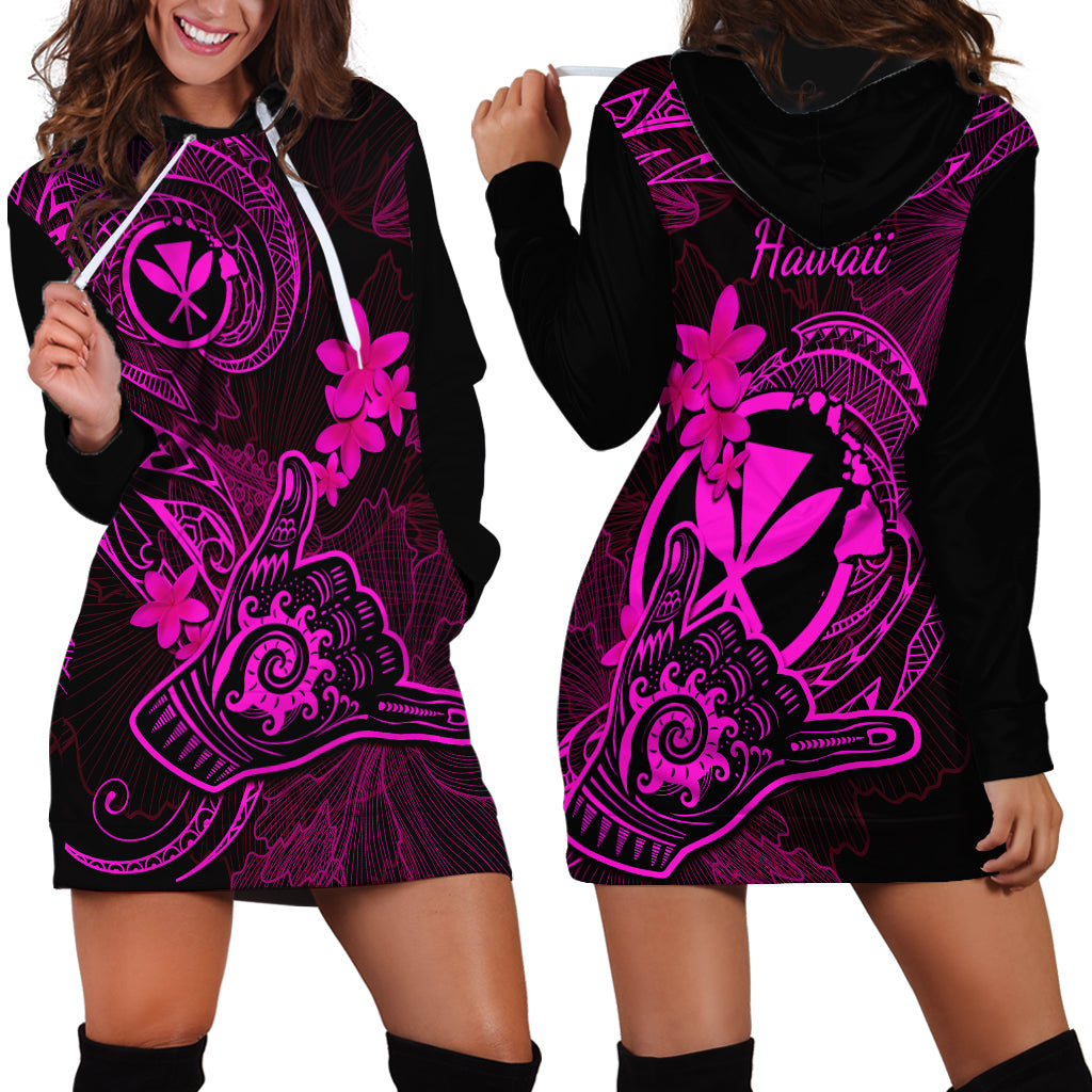 Hawaii Hoodie Dress Shaka Tattoo Mix Polynesian Plumeria Pink Version - Wonder Print Shop