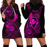 Hawaii Hoodie Dress Shaka Tattoo Mix Polynesian Plumeria Pink Version - Wonder Print Shop