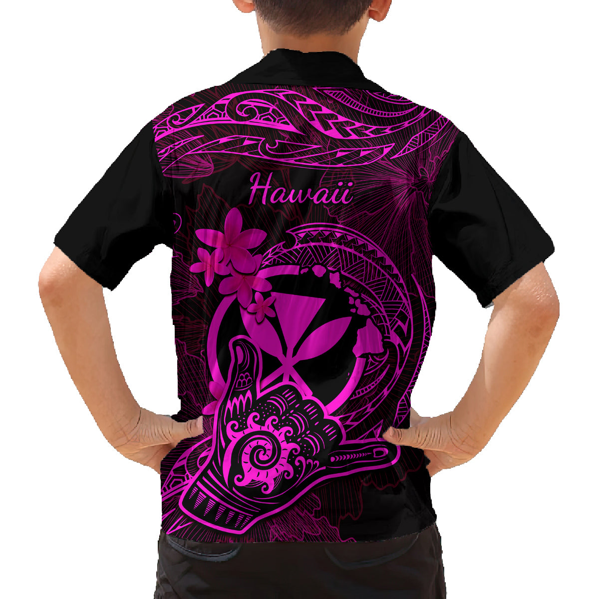 Hawaii Kid Hawaiian Shirt Shaka Tattoo Mix Polynesian Plumeria Pink Version - Wonder Print Shop