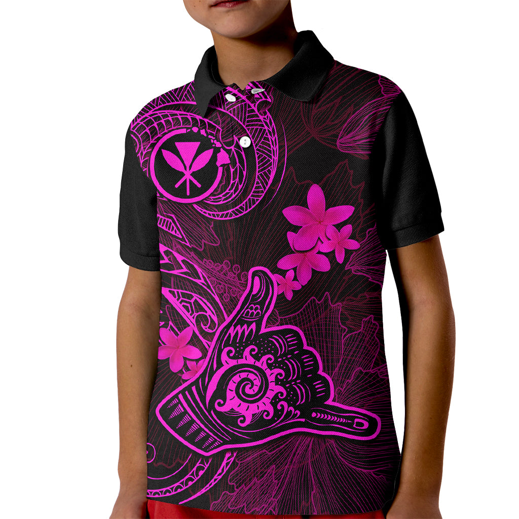 Hawaii Kid Polo Shirt Shaka Tattoo Mix Polynesian Plumeria Pink Version - Wonder Print Shop