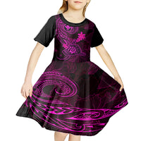 Hawaii Kid Short Sleeve Dress Shaka Tattoo Mix Polynesian Plumeria Pink Version - Wonder Print Shop