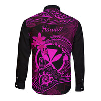 Hawaii Long Sleeve Button Shirt Shaka Tattoo Mix Polynesian Plumeria Pink Version - Wonder Print Shop