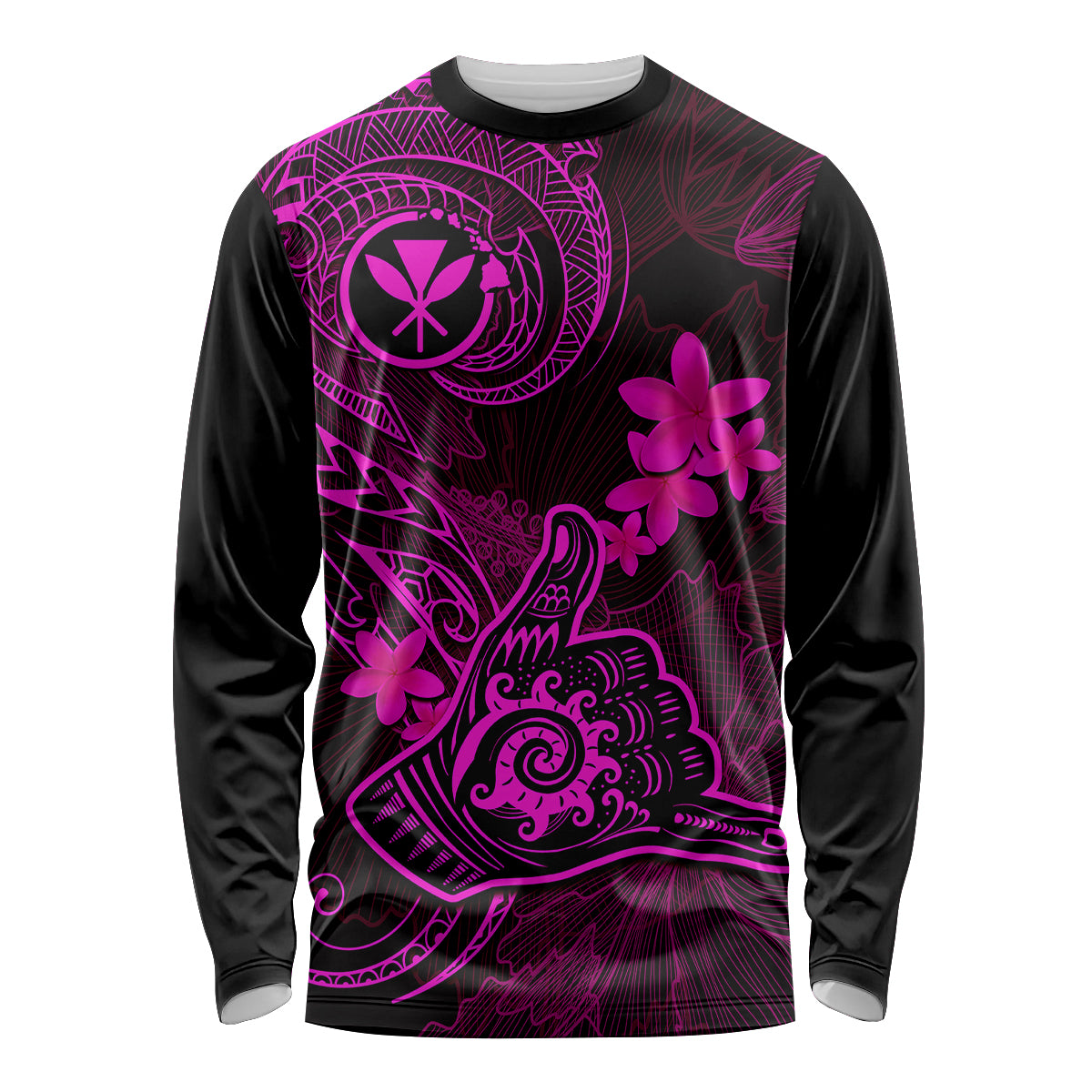 Hawaii Long Sleeve Shirt Shaka Tattoo Mix Polynesian Plumeria Pink Version - Wonder Print Shop