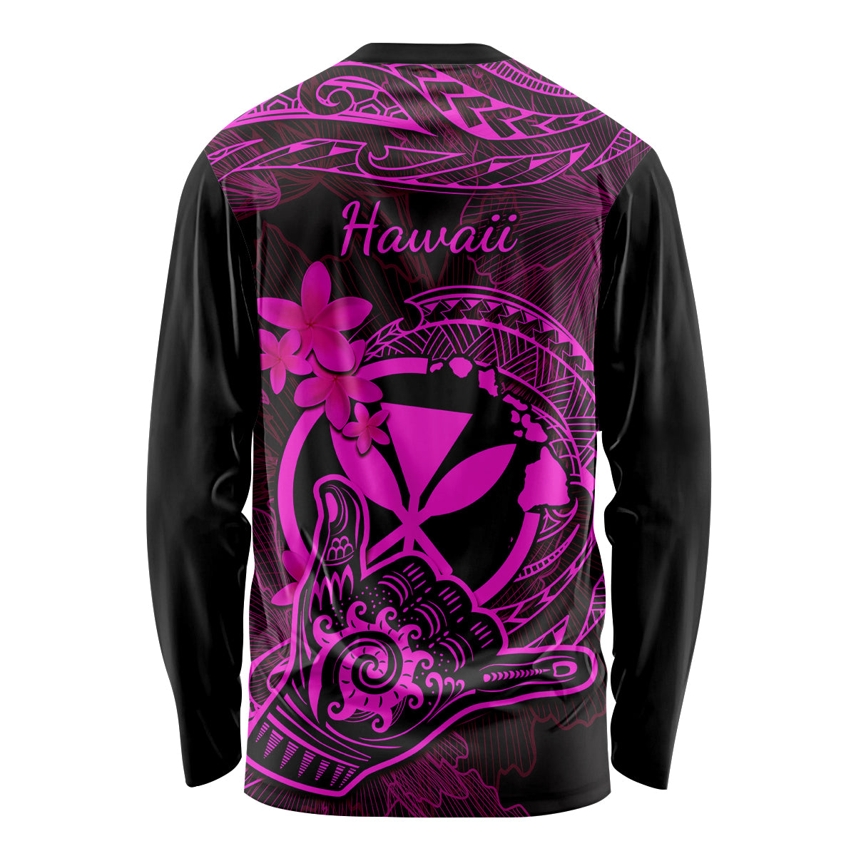 Hawaii Long Sleeve Shirt Shaka Tattoo Mix Polynesian Plumeria Pink Version - Wonder Print Shop