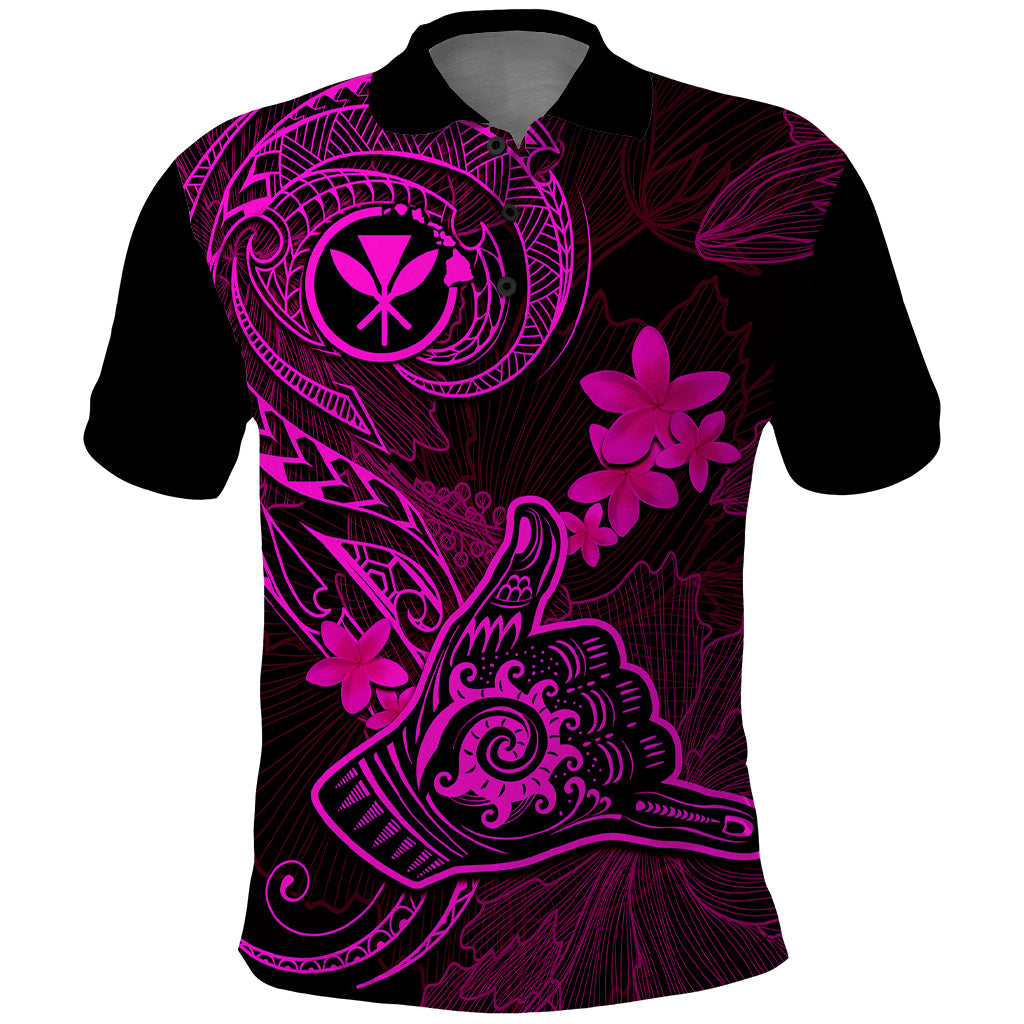 Hawaii Polo Shirt Shaka Tattoo Mix Polynesian Plumeria Pink Version - Wonder Print Shop