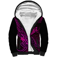 Hawaii Sherpa Hoodie Shaka Tattoo Mix Polynesian Plumeria Pink Version - Wonder Print Shop