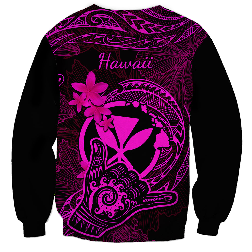 Hawaii Sweatshirt Shaka Tattoo Mix Polynesian Plumeria Pink Version - Wonder Print Shop