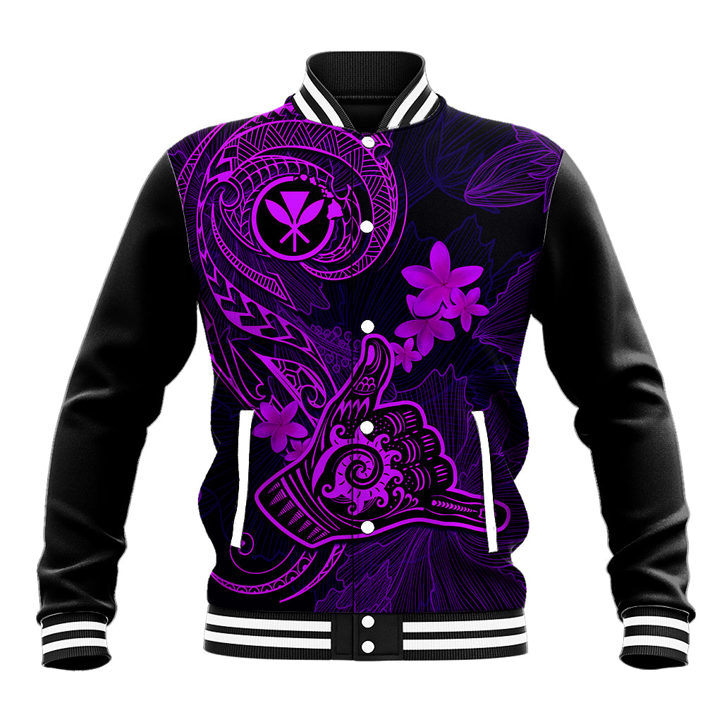 Hawaii Baseball Jacket Shaka Tattoo Mix Polynesian Plumeria Purple Version - Wonder Print Shop