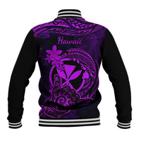Hawaii Baseball Jacket Shaka Tattoo Mix Polynesian Plumeria Purple Version - Wonder Print Shop