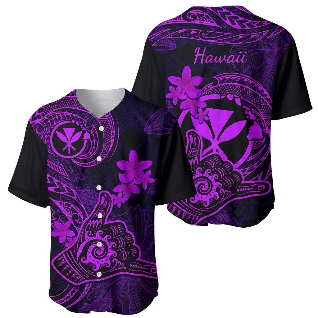 Hawaii Baseball Jersey Shaka Tattoo Mix Polynesian Plumeria Purple Version - Wonder Print Shop