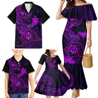 Hawaii Family Matching Mermaid Dress and Hawaiian Shirt Shaka Tattoo Mix Polynesian Plumeria Purple Version - Wonder Print Shop