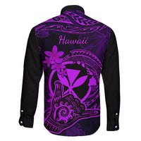 Hawaii Family Matching Off Shoulder Long Sleeve Dress and Hawaiian Shirt Shaka Tattoo Mix Polynesian Plumeria Purple Version - Wonder Print Shop