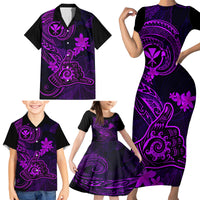 Hawaii Family Matching Short Sleeve Bodycon Dress and Hawaiian Shirt Shaka Tattoo Mix Polynesian Plumeria Purple Version - Wonder Print Shop
