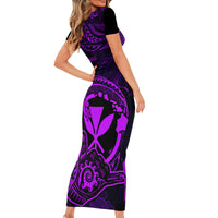 Hawaii Family Matching Short Sleeve Bodycon Dress and Hawaiian Shirt Shaka Tattoo Mix Polynesian Plumeria Purple Version - Wonder Print Shop