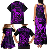 Hawaii Family Matching Tank Maxi Dress and Hawaiian Shirt Shaka Tattoo Mix Polynesian Plumeria Purple Version - Wonder Print Shop