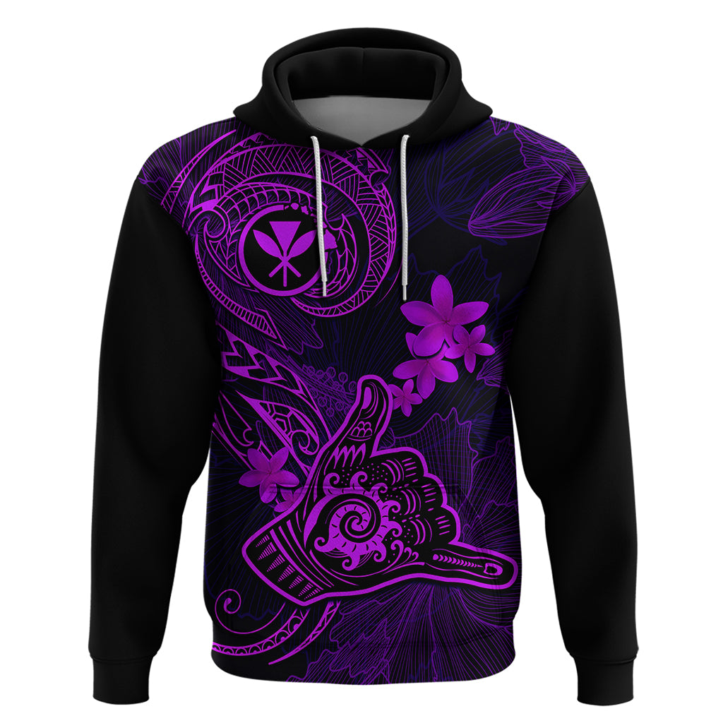 Hawaii Hoodie Shaka Tattoo Mix Polynesian Plumeria Purple Version - Wonder Print Shop