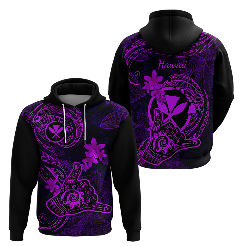 Hawaii Hoodie Shaka Tattoo Mix Polynesian Plumeria Purple Version - Wonder Print Shop