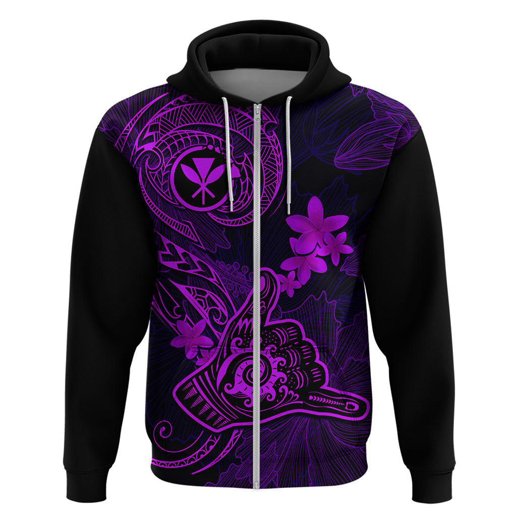 Hawaii Hoodie Shaka Tattoo Mix Polynesian Plumeria Purple Version - Wonder Print Shop