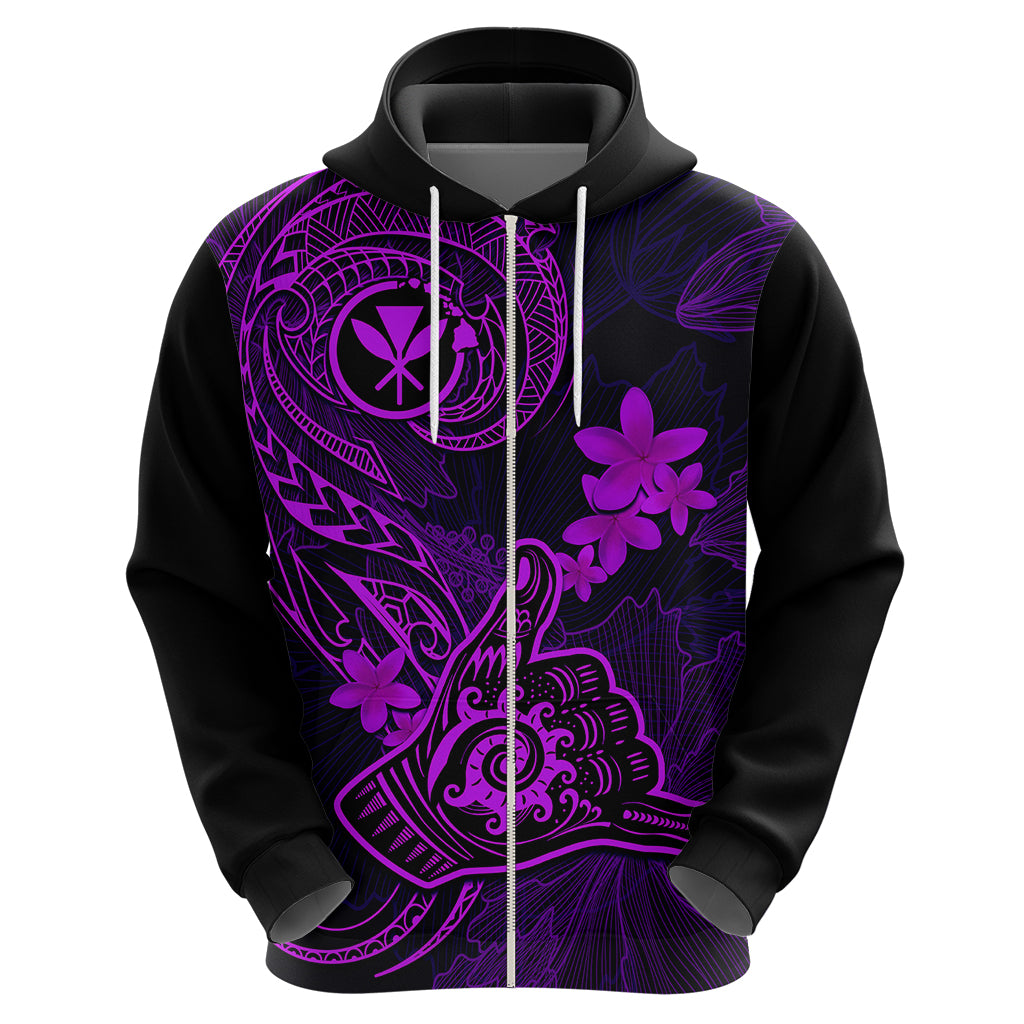 Hawaii Hoodie Shaka Tattoo Mix Polynesian Plumeria Purple Version - Wonder Print Shop