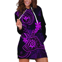 Hawaii Hoodie Dress Shaka Tattoo Mix Polynesian Plumeria Purple Version - Wonder Print Shop