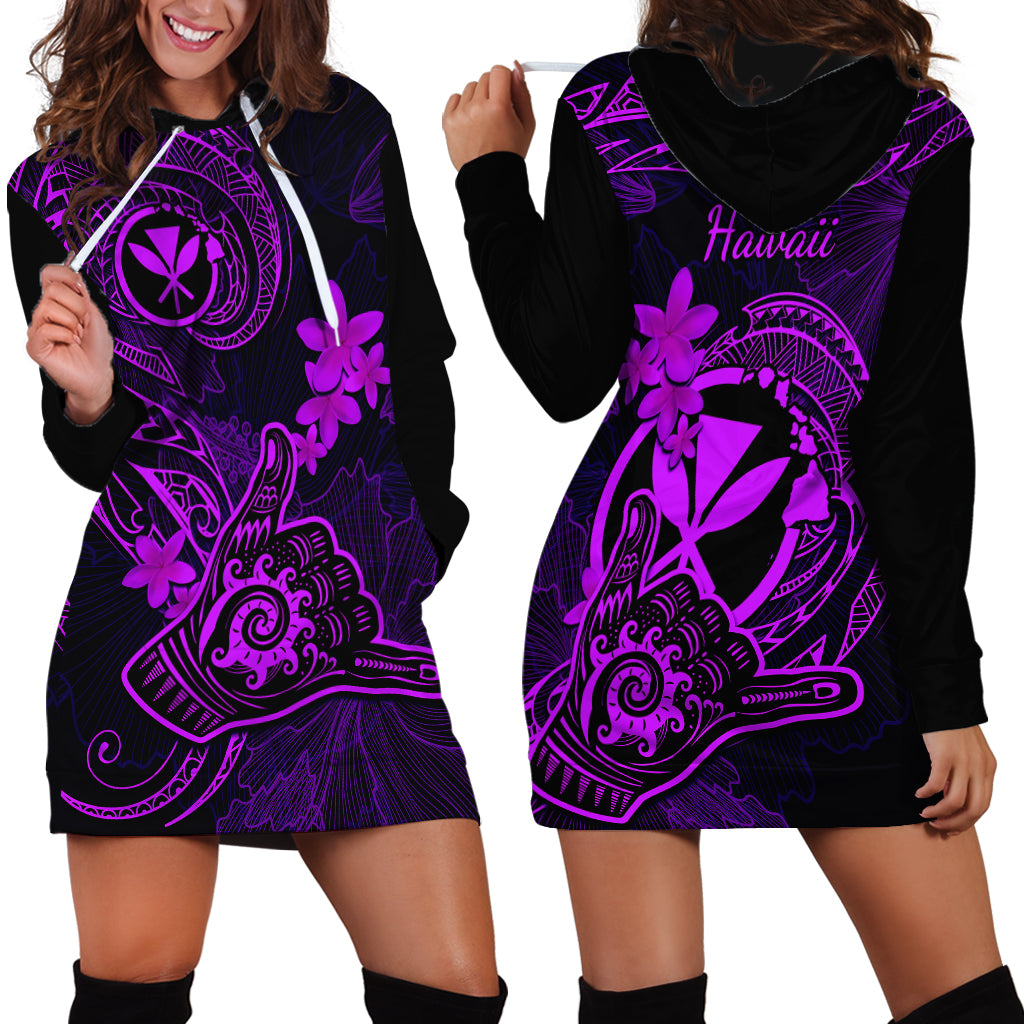 Hawaii Hoodie Dress Shaka Tattoo Mix Polynesian Plumeria Purple Version - Wonder Print Shop