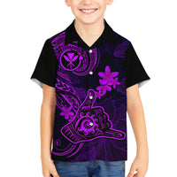 Hawaii Kid Hawaiian Shirt Shaka Tattoo Mix Polynesian Plumeria Purple Version - Wonder Print Shop