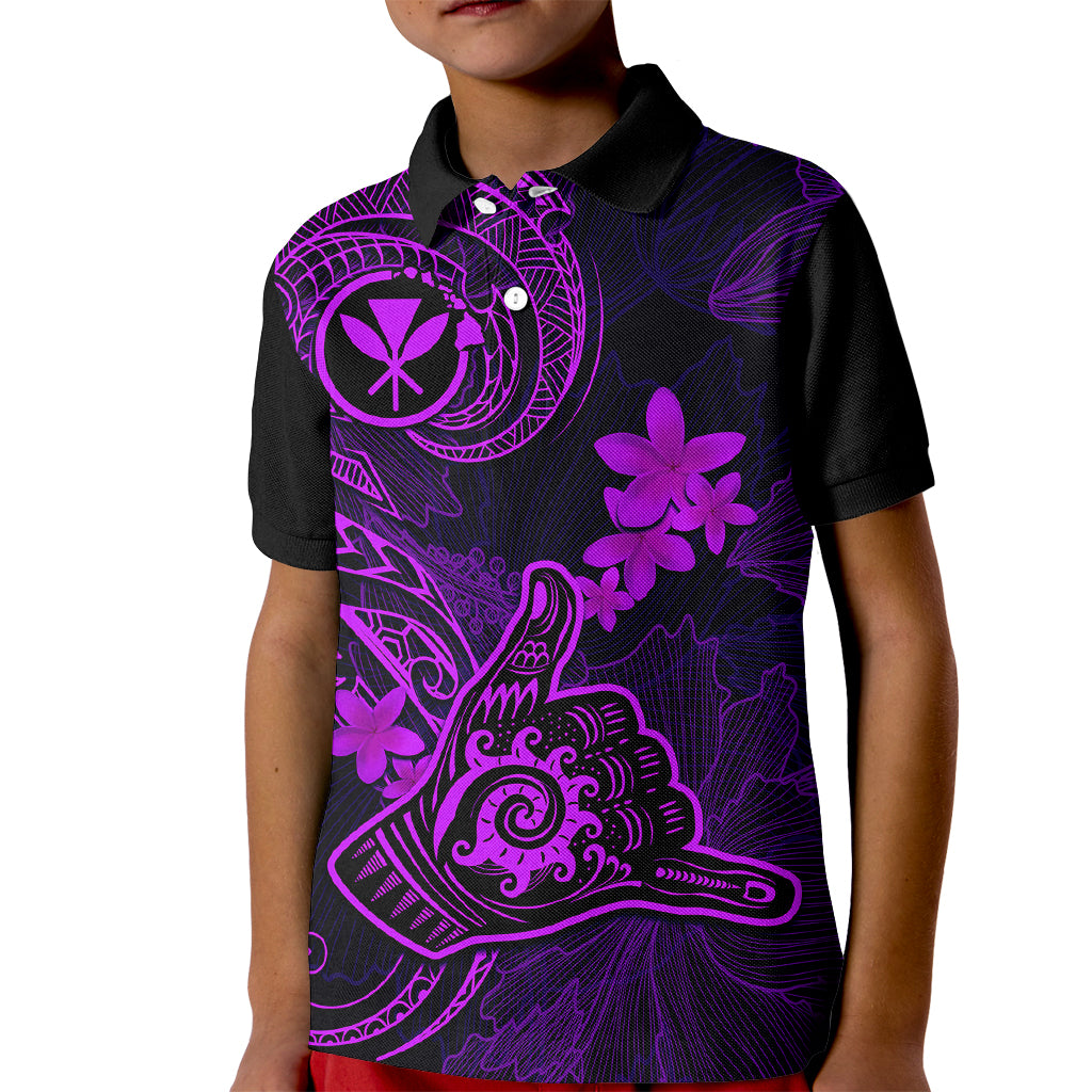 Hawaii Kid Polo Shirt Shaka Tattoo Mix Polynesian Plumeria Purple Version - Wonder Print Shop